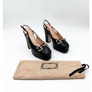 Gucci Horsebit Baby120 Platform Pumps EU 37 US 7 Black Leather Slingback